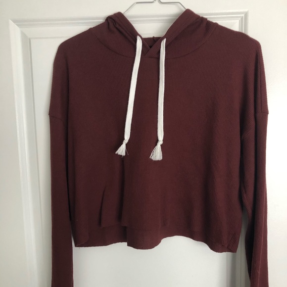 Maroon Hooded Cropped Sweatshirt - Picture 1 of 2